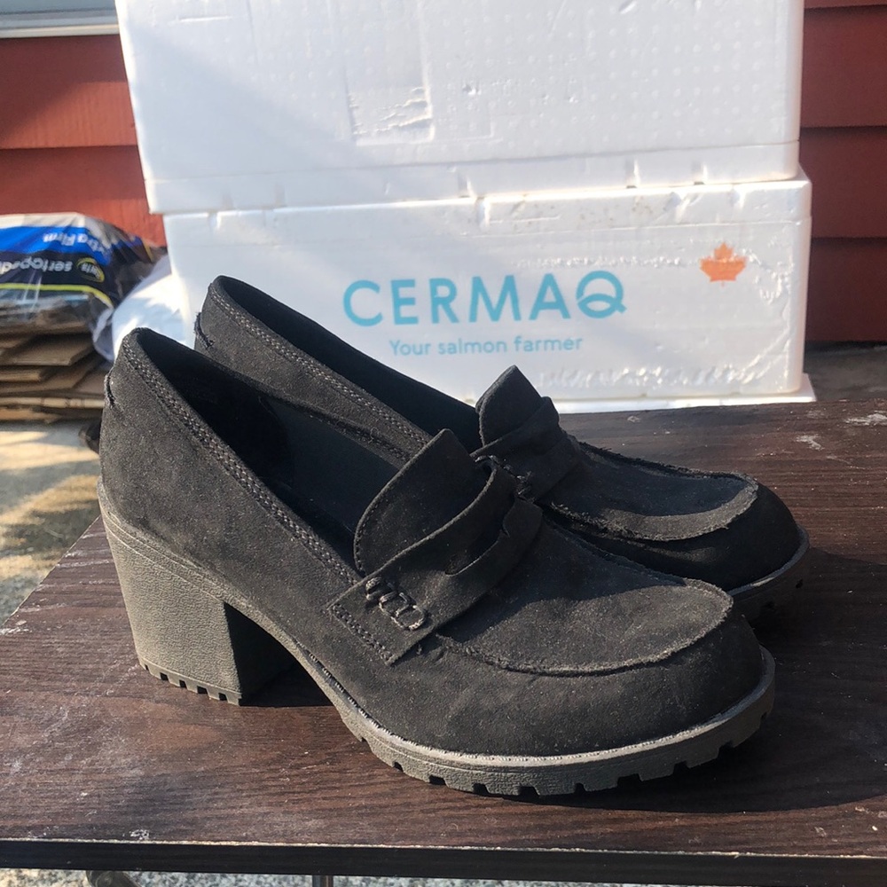 SUN + STONE Women's Maycee Solid Black Loafers Shoes BLOCK HEEL Size 9.5